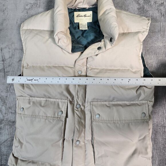 Vintage Eddie Bauer Men's Medium Vest Goose Down Puffer Quilted Size Beige Green - Picture 4 of 11